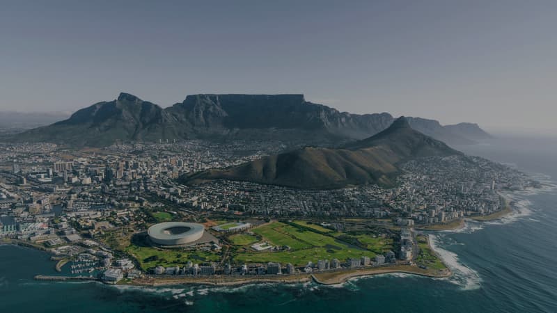 Table Mountain rising above Cape Town and the coastline